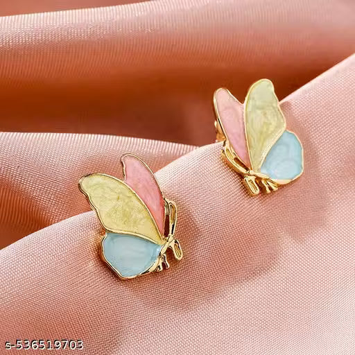 Korean Style Stud Earrings – 3 Pair Combo | Floral Butterfly Design